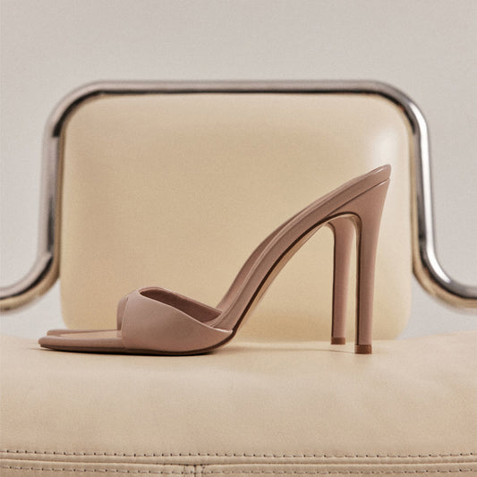 Patent Latte Open Pointed-Toe Slip-On Classic Backless High Heels