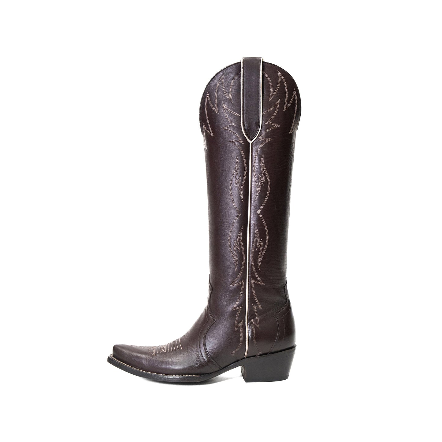Chocolate Snip-Toe Western Embroidery Classic Wide Calf Knee High Cowgirl Boots