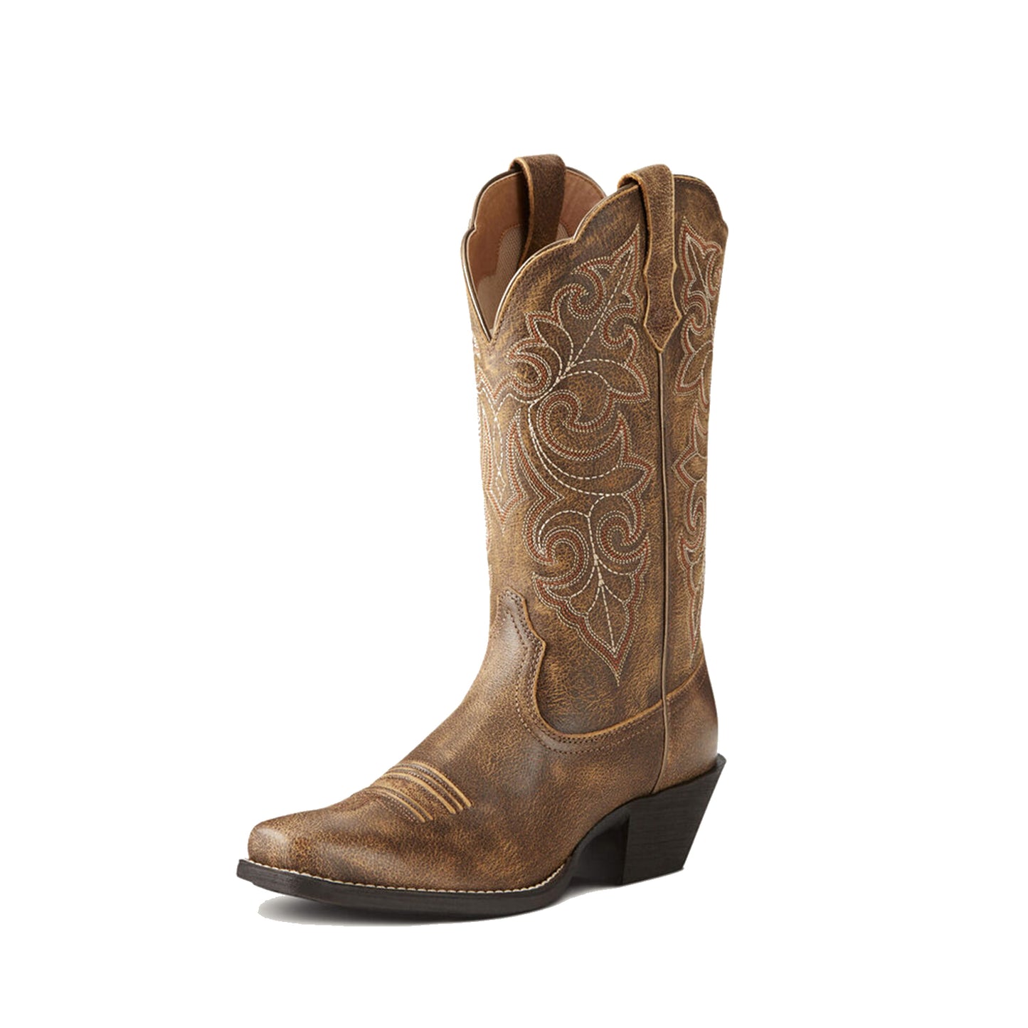 Tan Square-Toe Chic Embroidery Classic Mid Calf Cowgirl Boots