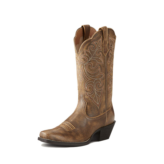 Tan Square-Toe Chic Embroidery Classic Mid Calf Cowgirl Boots