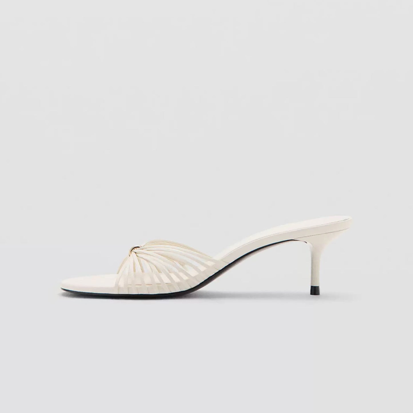 White Square-Toe Front Strappy Backless Slip-On Kitten Heels