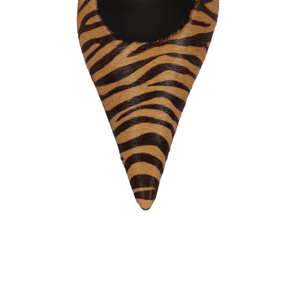 Beige Zebra Pattern Pony Hair Vegan Leather Pointed-Toe Slingback Pumps High Heels
