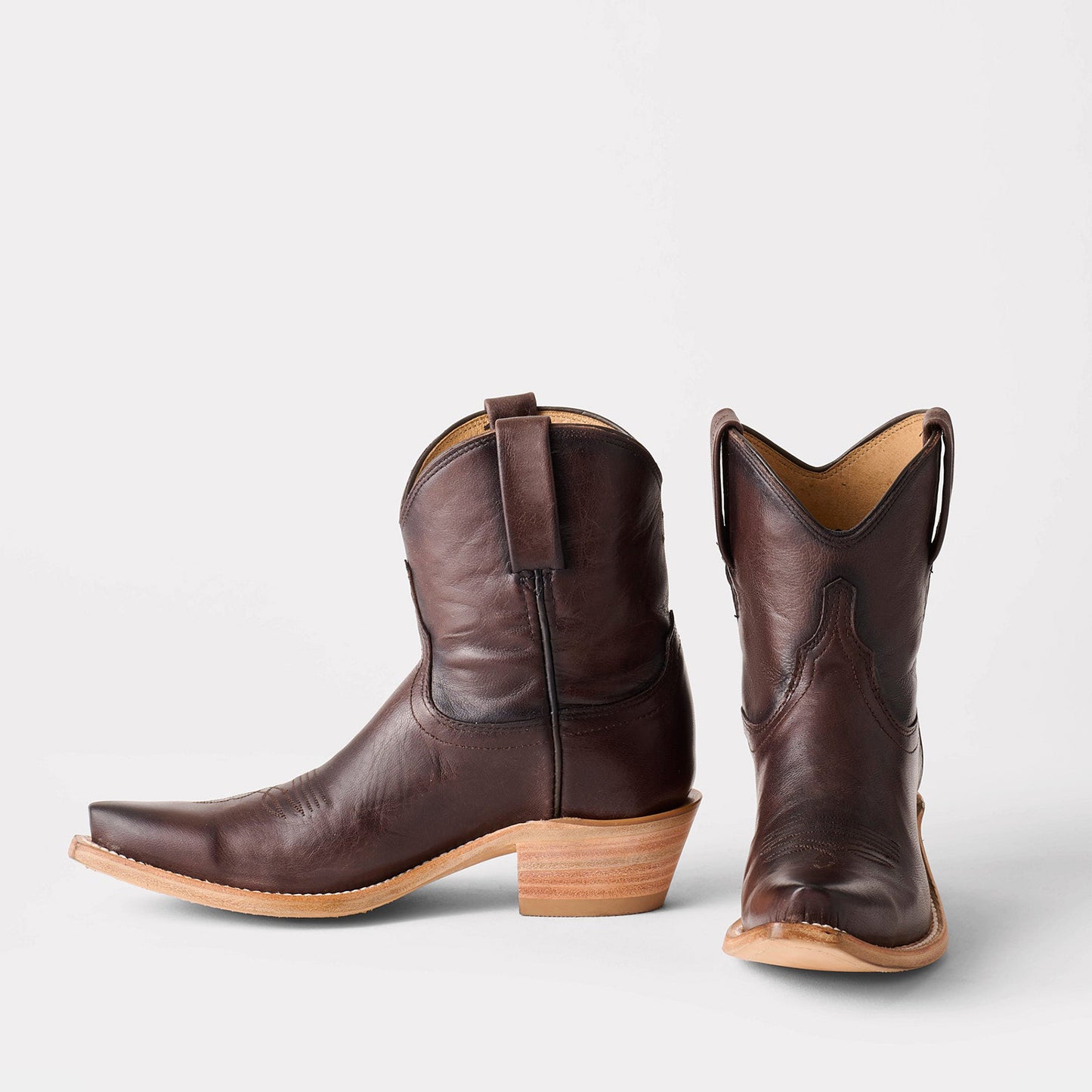 Chocolate Snip-Toe Western Ankle Simple Cowgirl Boots