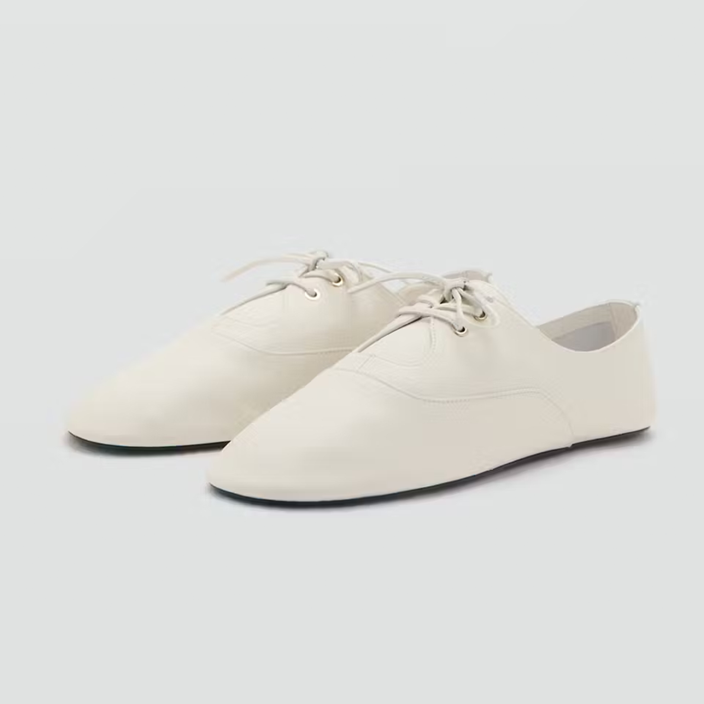 Ivory Round-Toe Chic Lace-Up Simple Flats