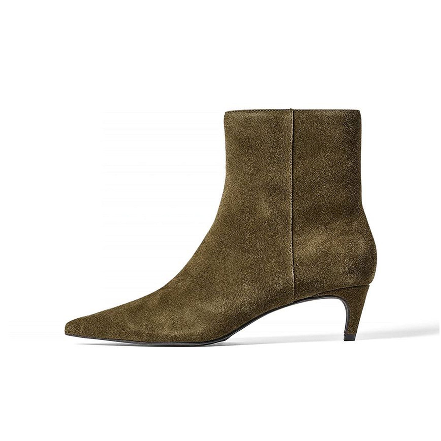 Khaki Faux Suede Pointed-Toe Full-Zip Ankle Stiletto Boots