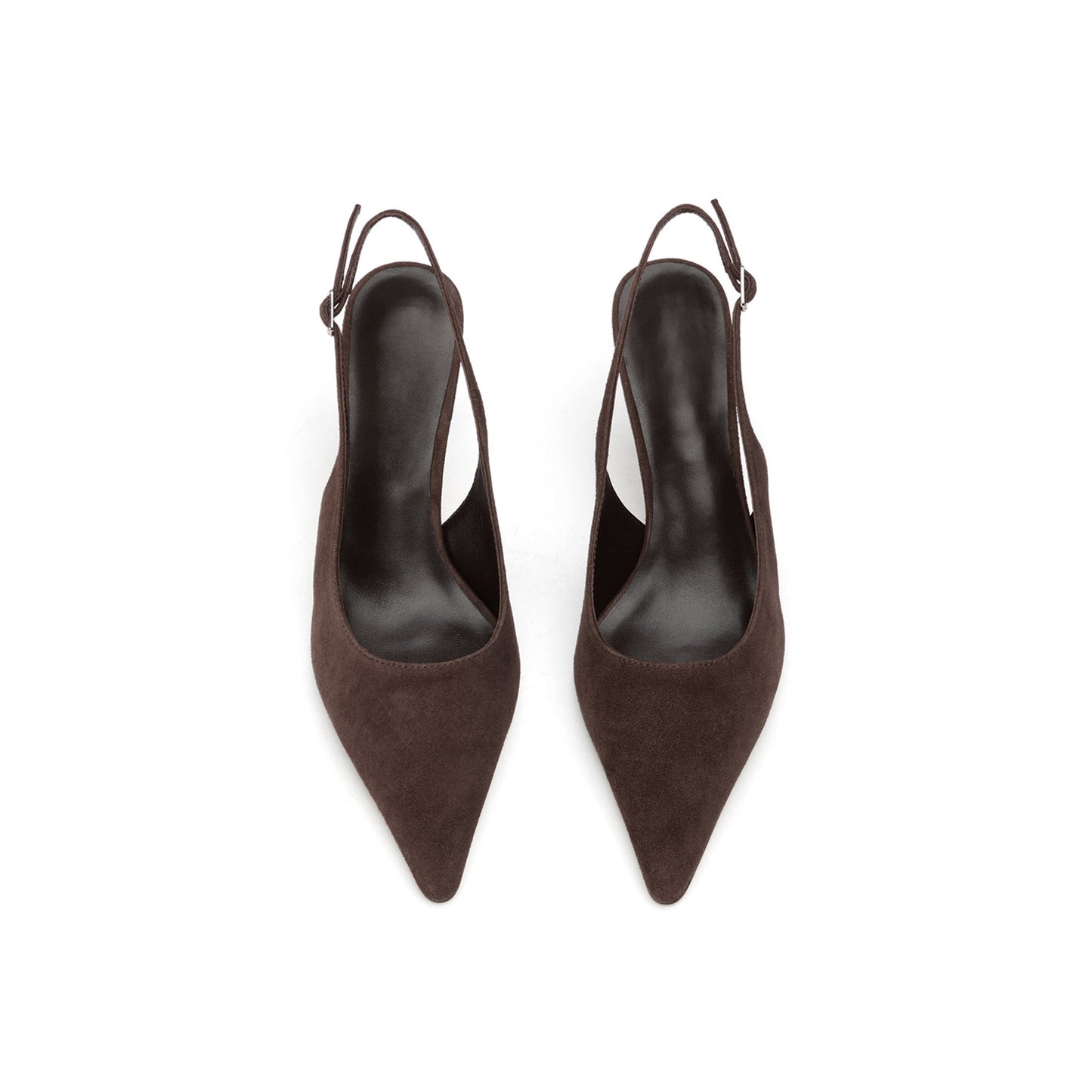 Coffee Faux Suede Pointed-Toe Slingback Pumps High Heels