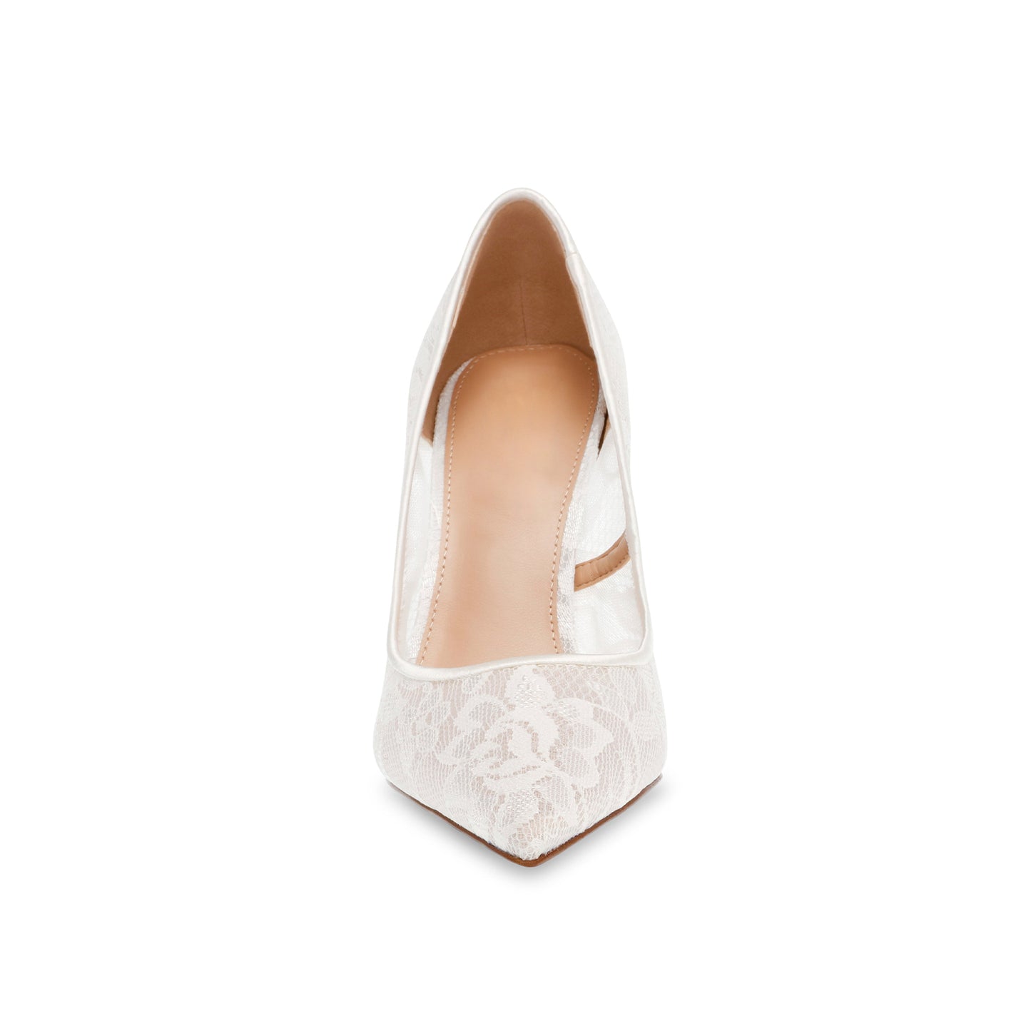 White Lace Mesh And Satin Classic Pointed-Toe Slip-On High Heels Pumps