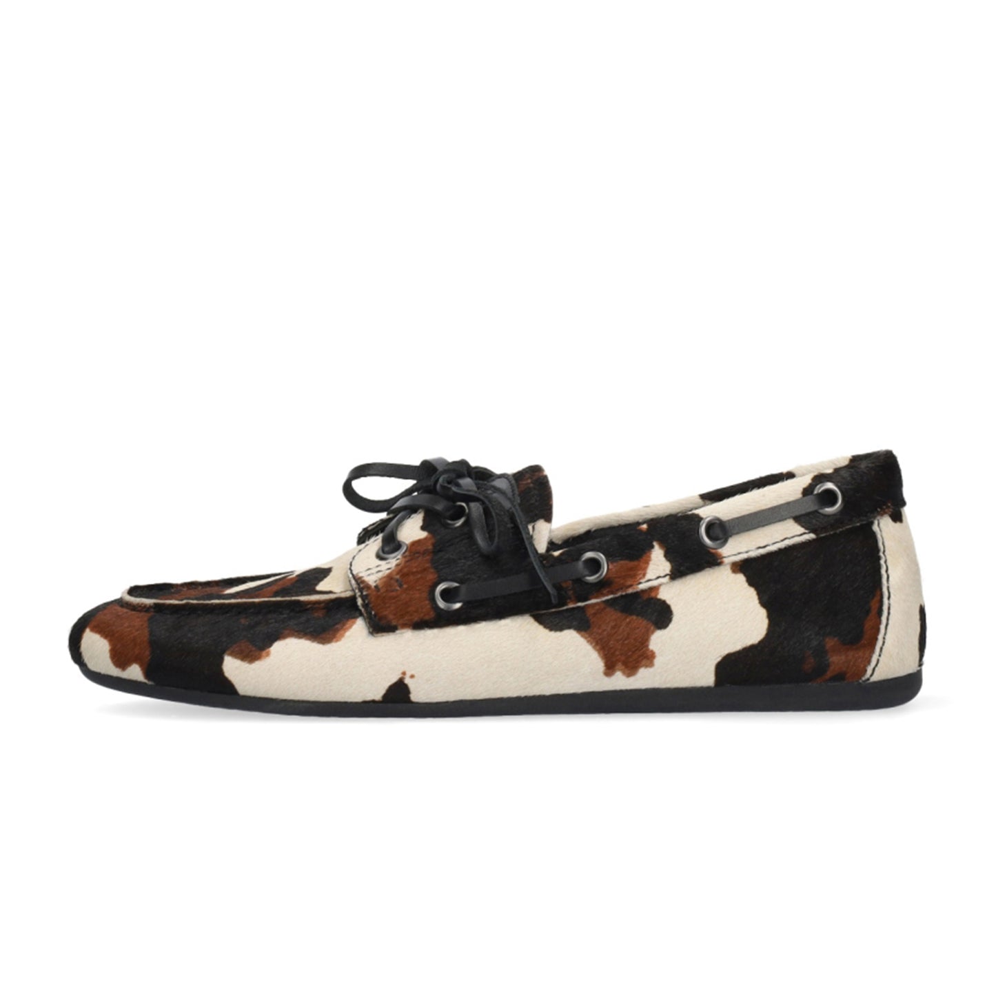 Cow Pattern Pony Hair Vegan Leather Square-Toe Lace-Up Chic Flats Sneakers