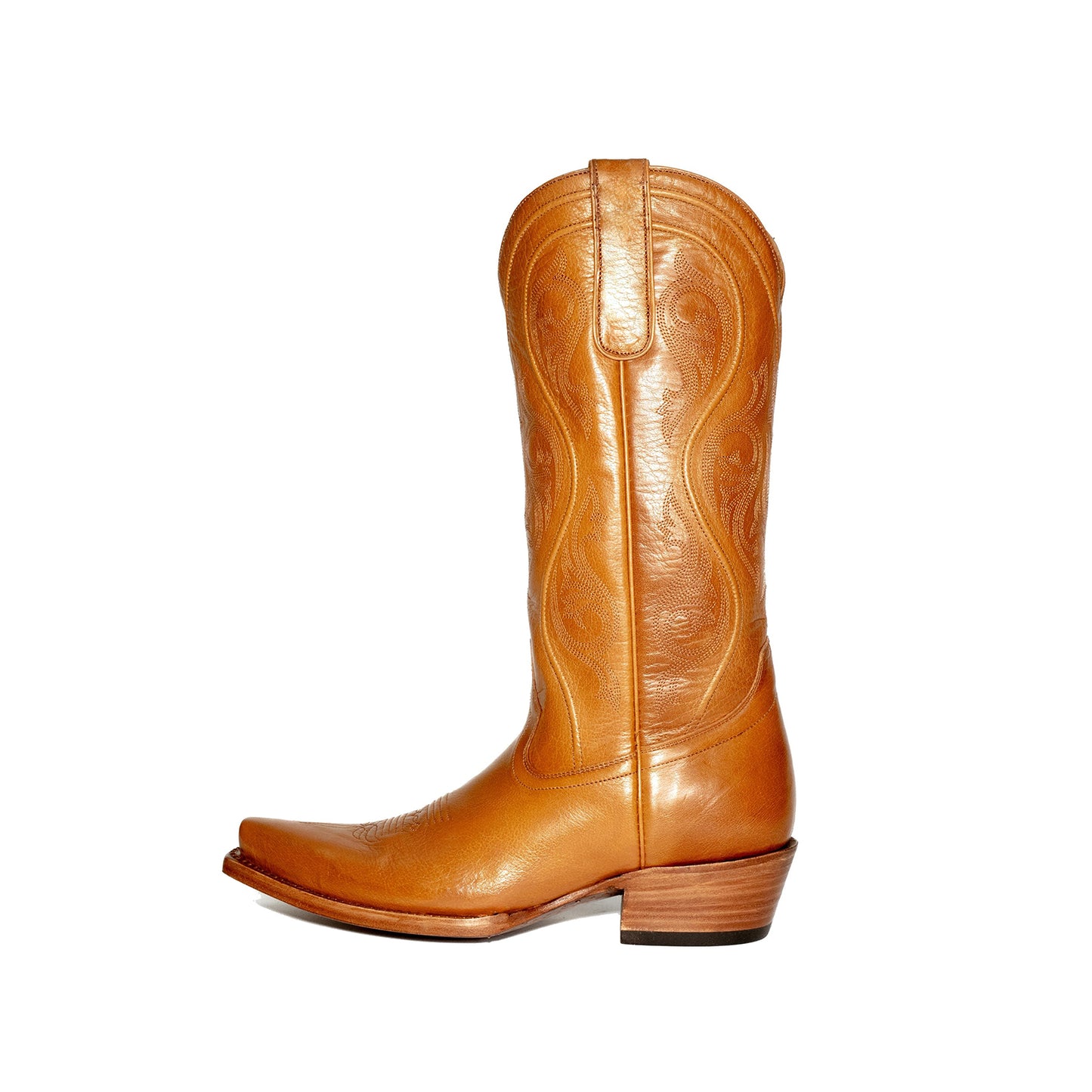 Tan Snip-Toe Embroidery Chic Mid Calf Cowgirl Boots