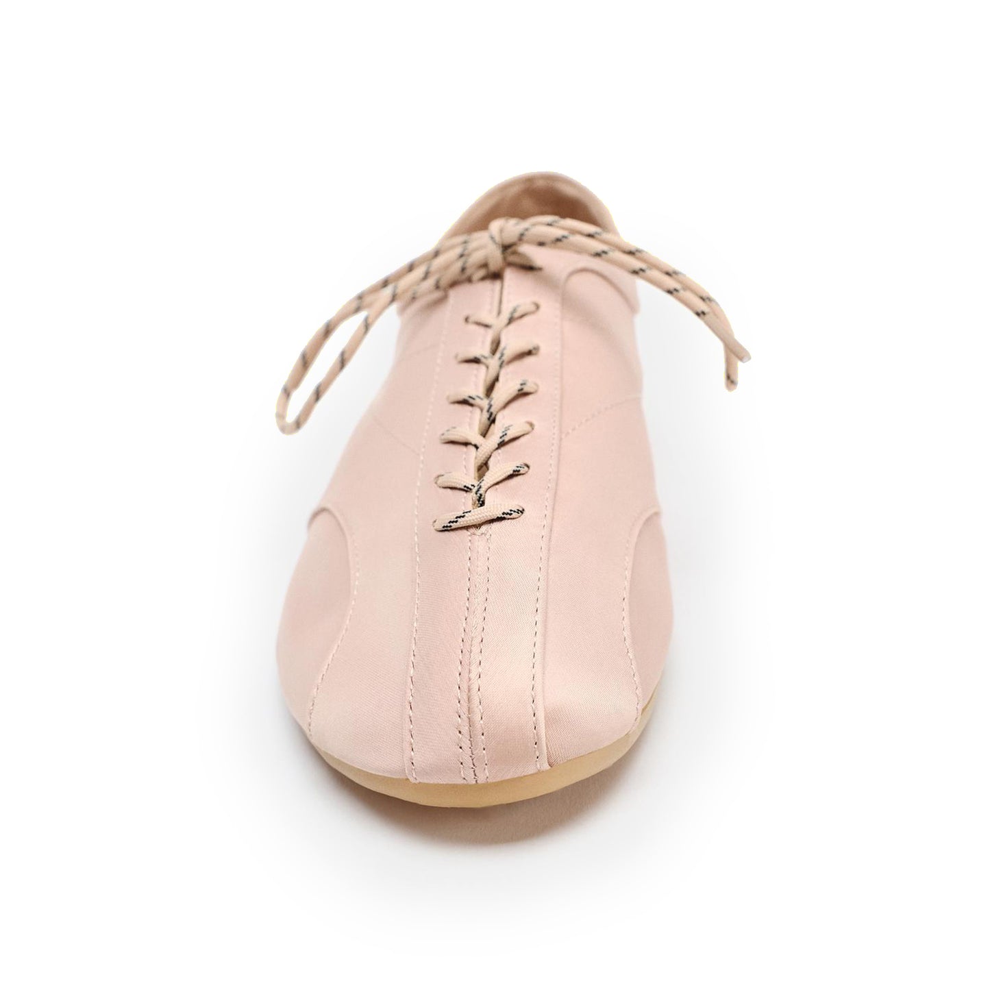 Blush Pink Satin Round-Toe Lace-Up Chic Ballet Flats