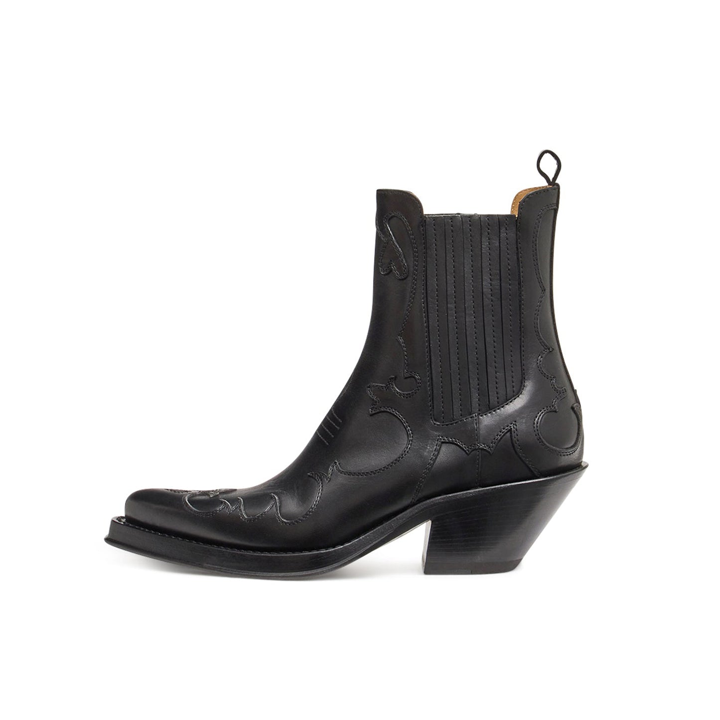 Black Pointed-Toe Appliques Chic Ankle Cowgirl Boots