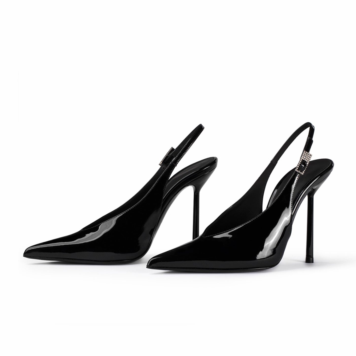 Patent Black Pointed-Toe Classic Simple Slingback High Heels