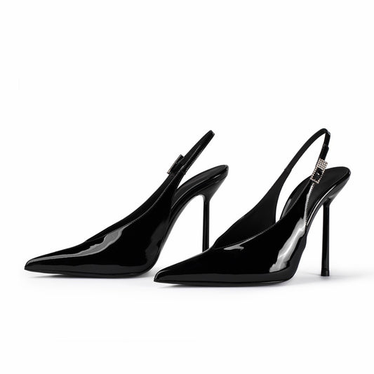 Patent Black Pointed-Toe Classic Simple Slingback High Heels