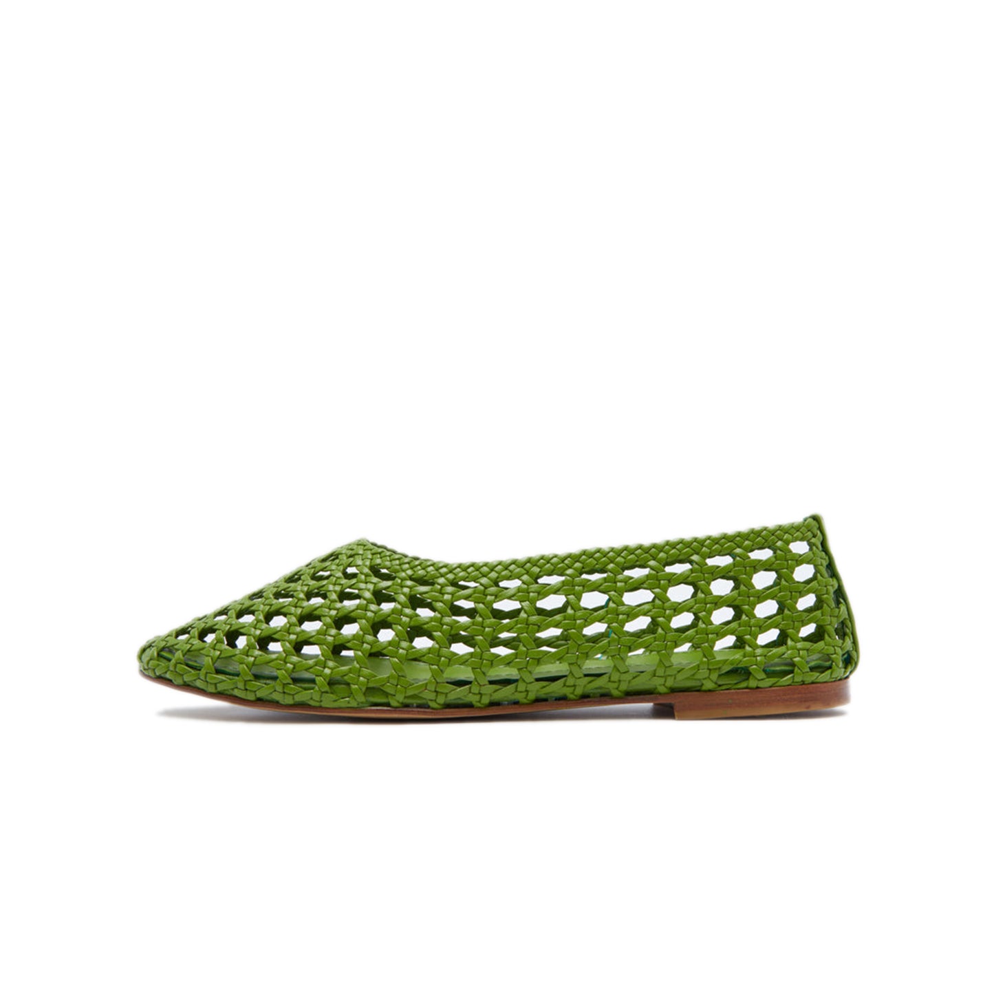 Green Woven Round-Toe Slip-On Classic Ballet Flats