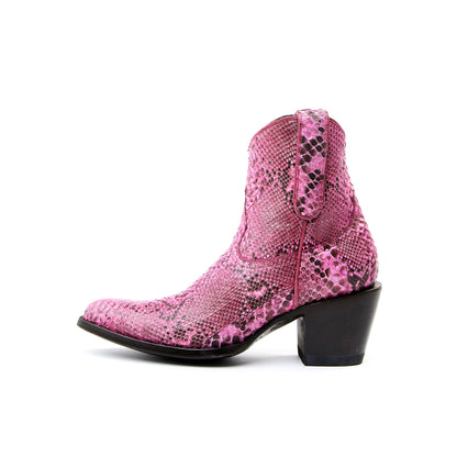 Pink Snakeskin Almond-Toe Ankle Cowgirl Boots