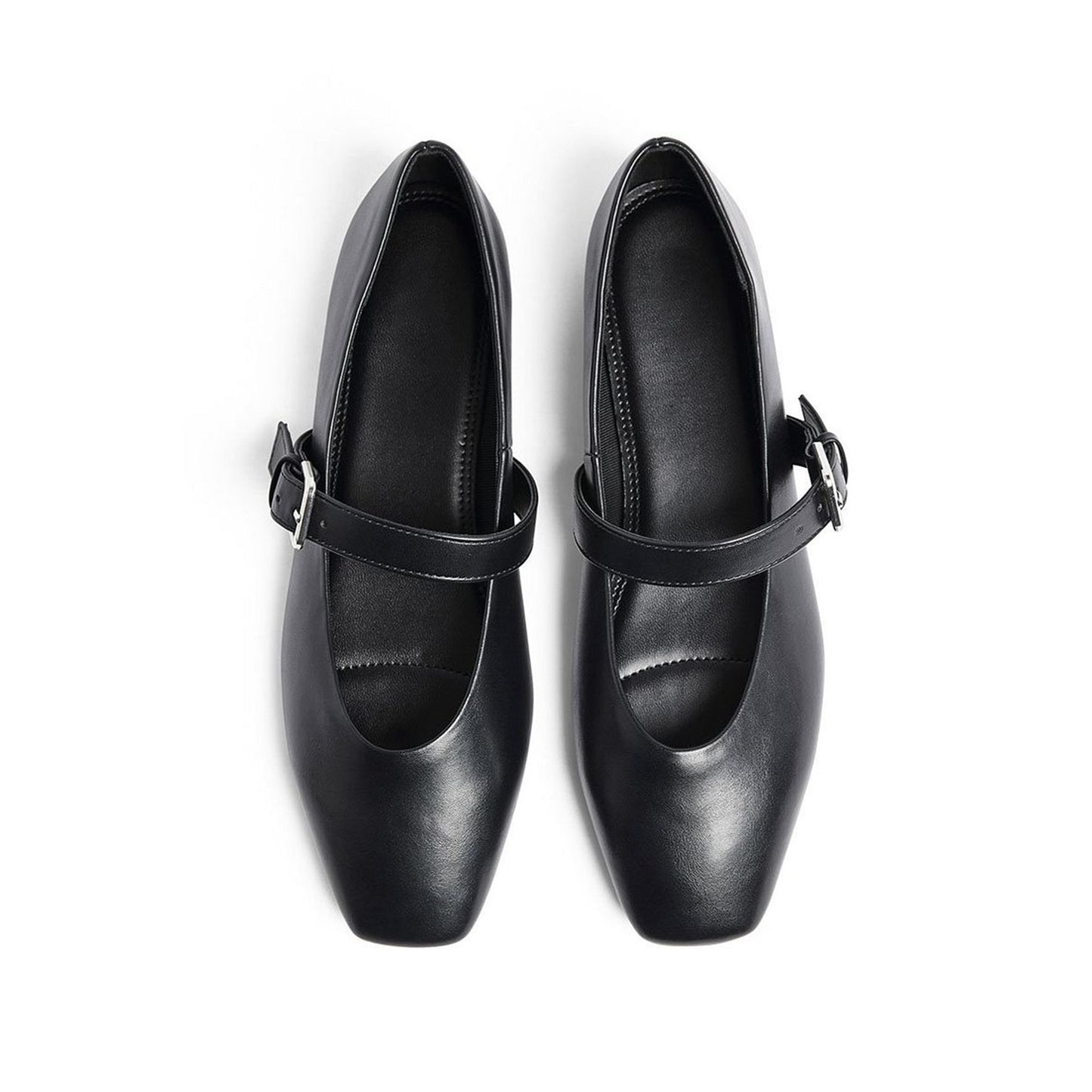 Black Square-Toe Buckle Mary Jane Ballet Flats