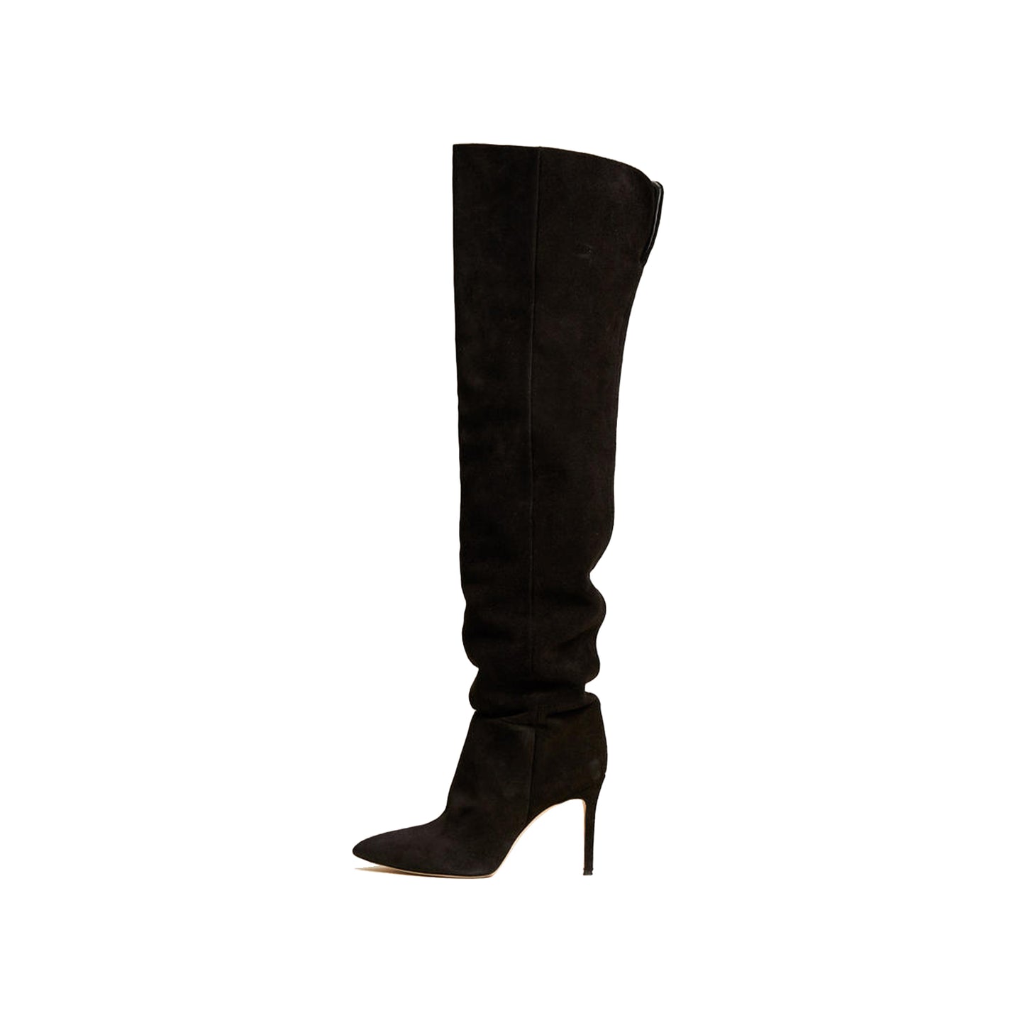 Black Faux Suede Pointed-Toe Wide Calf Over-The-Knee Stiletto Boots