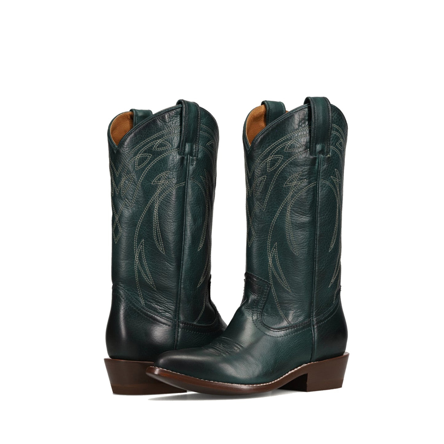 Dark Green Almond-Toe Chic Embroidery Western Mid Calf Cowgirl Boots
