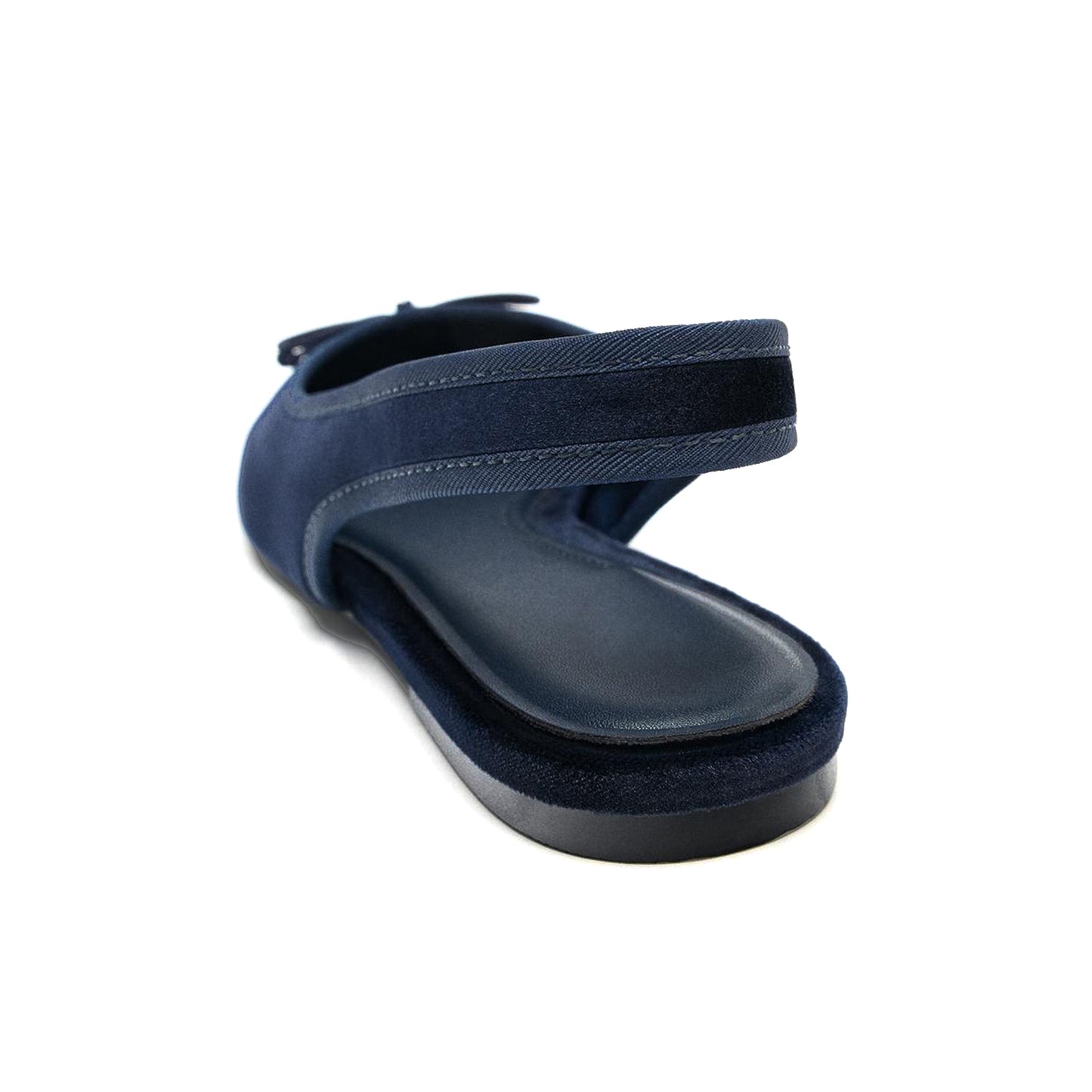 Dark Blue Velvet Round-Toe Front Bow Slingback Flats