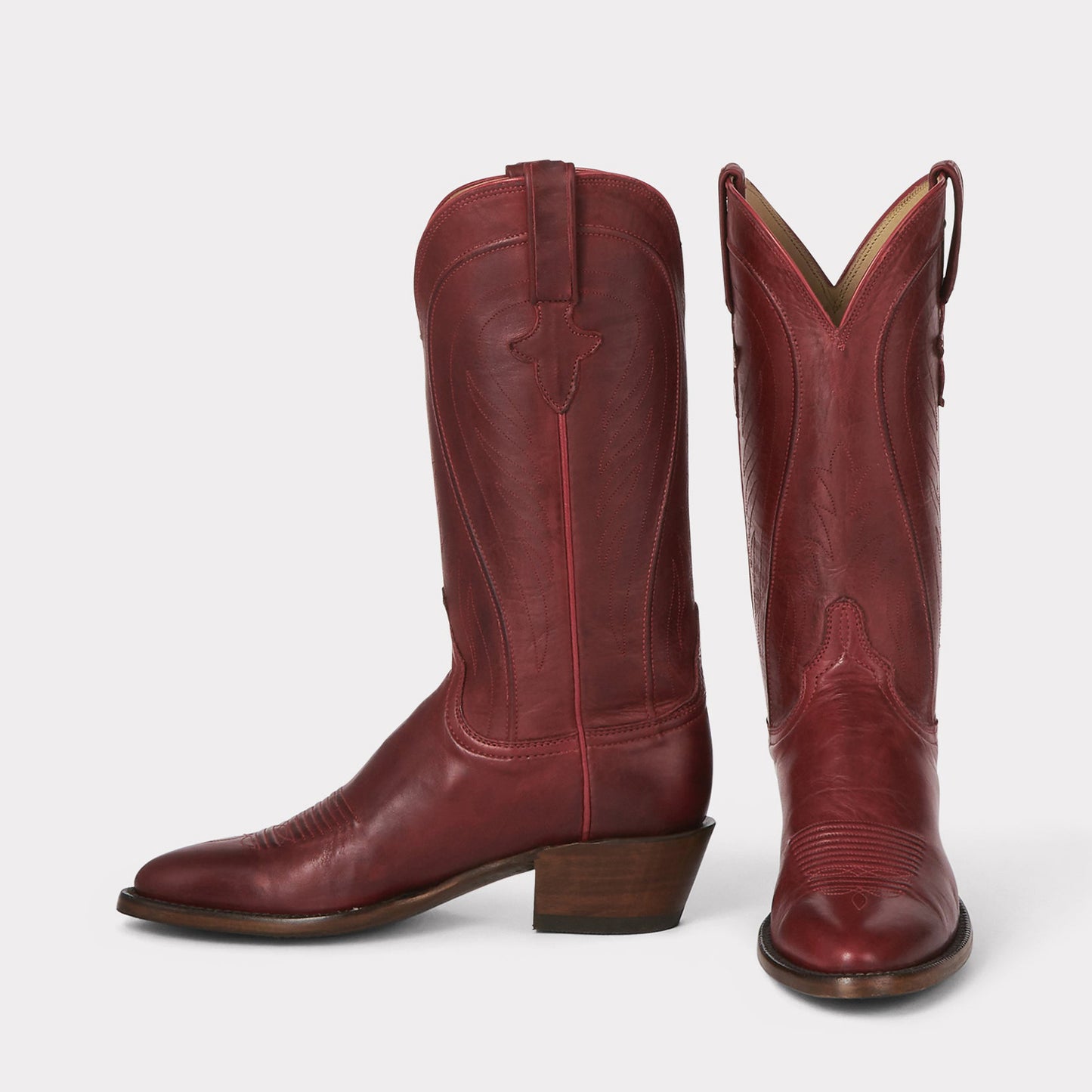 Red Round-Toe Simple Mid Calf Chic Classic Cowgirl Boots