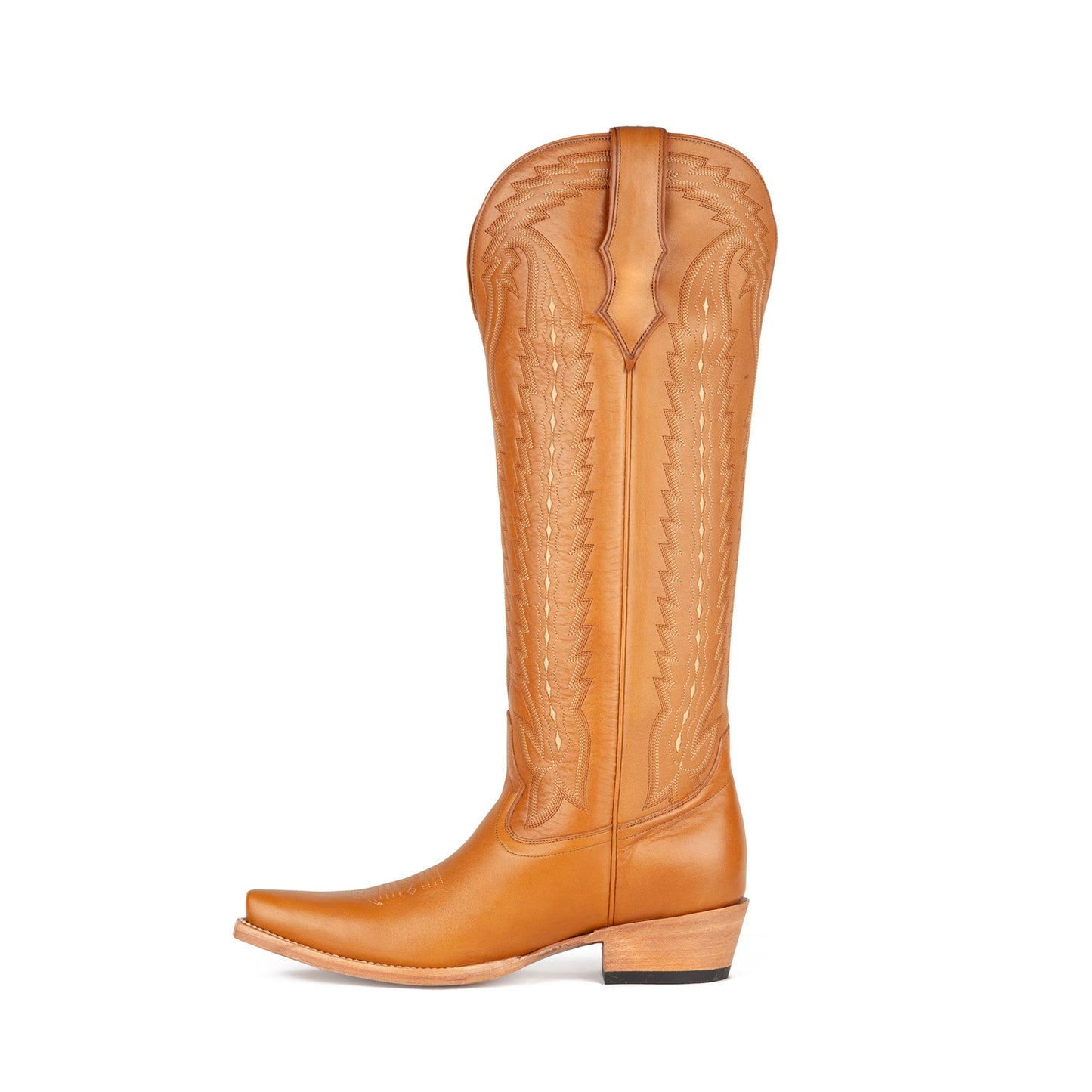 Tan Snip-Toe Western Embroidery Classic Wide Calf Knee High Cowgirl Boots