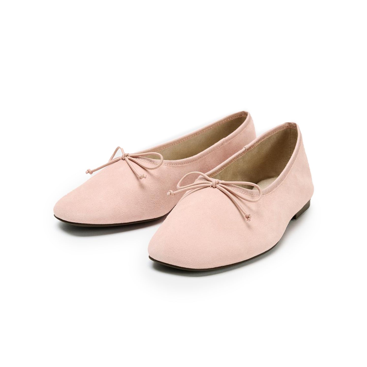 Pink Faux Suede Round-Toe Classic Front Bow Stylish Ballet Flats