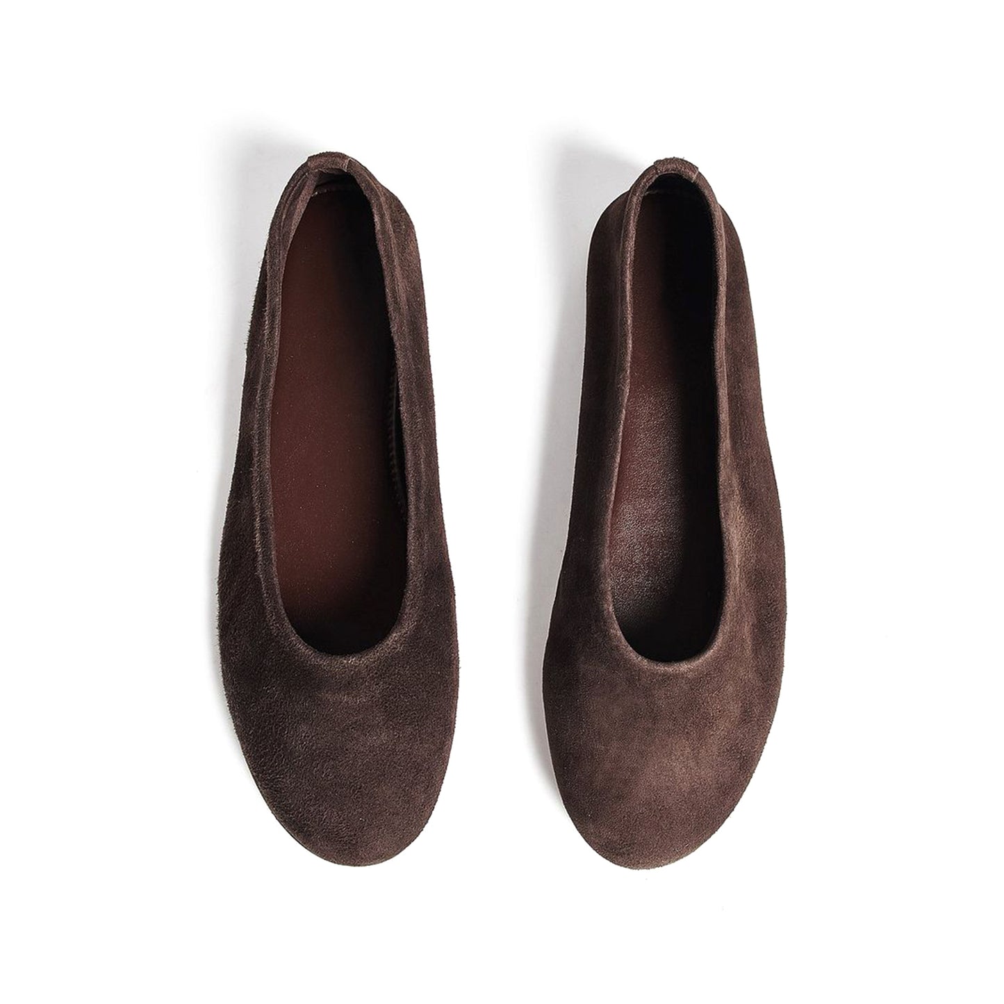 Brown Faux Suede Round-Toe Simple Classic Ballet Flats