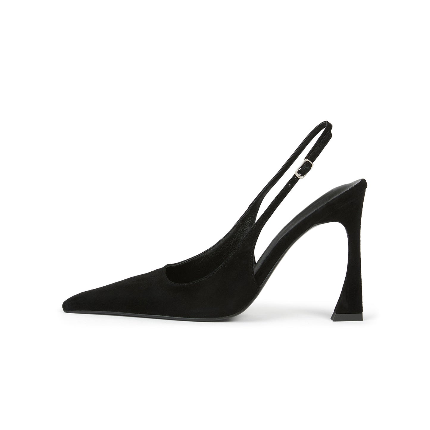 Black Faux Suede Pointed-Toe Slingback Pumps High Heels