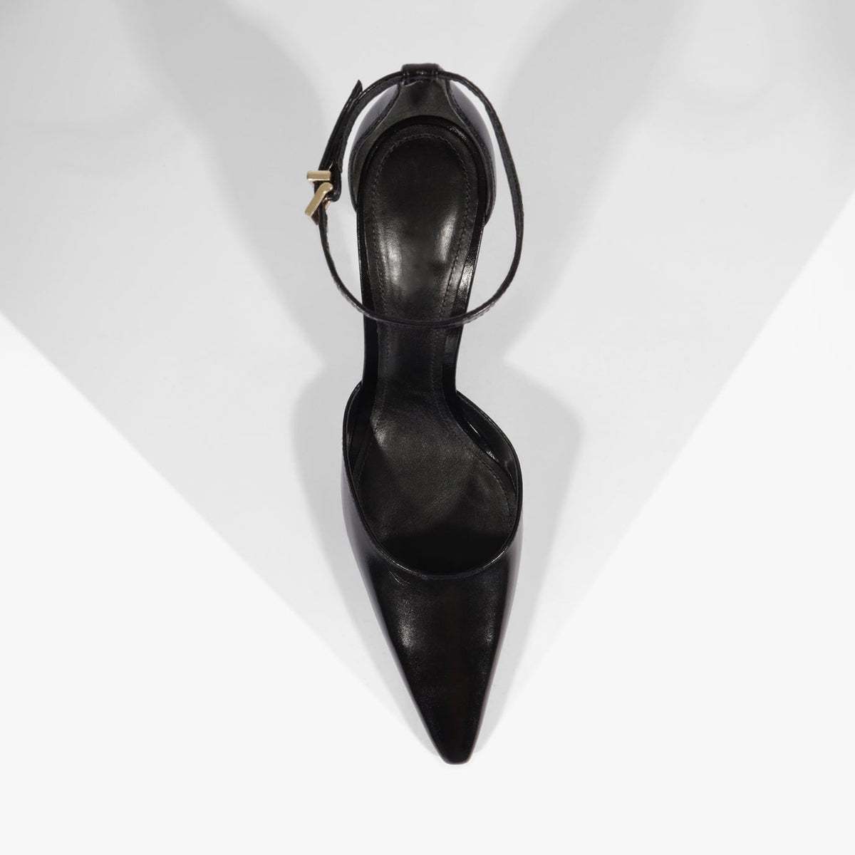 Black Vegan Leather Pointed-Toe Chic Ankle Strap Slip-On High Heels