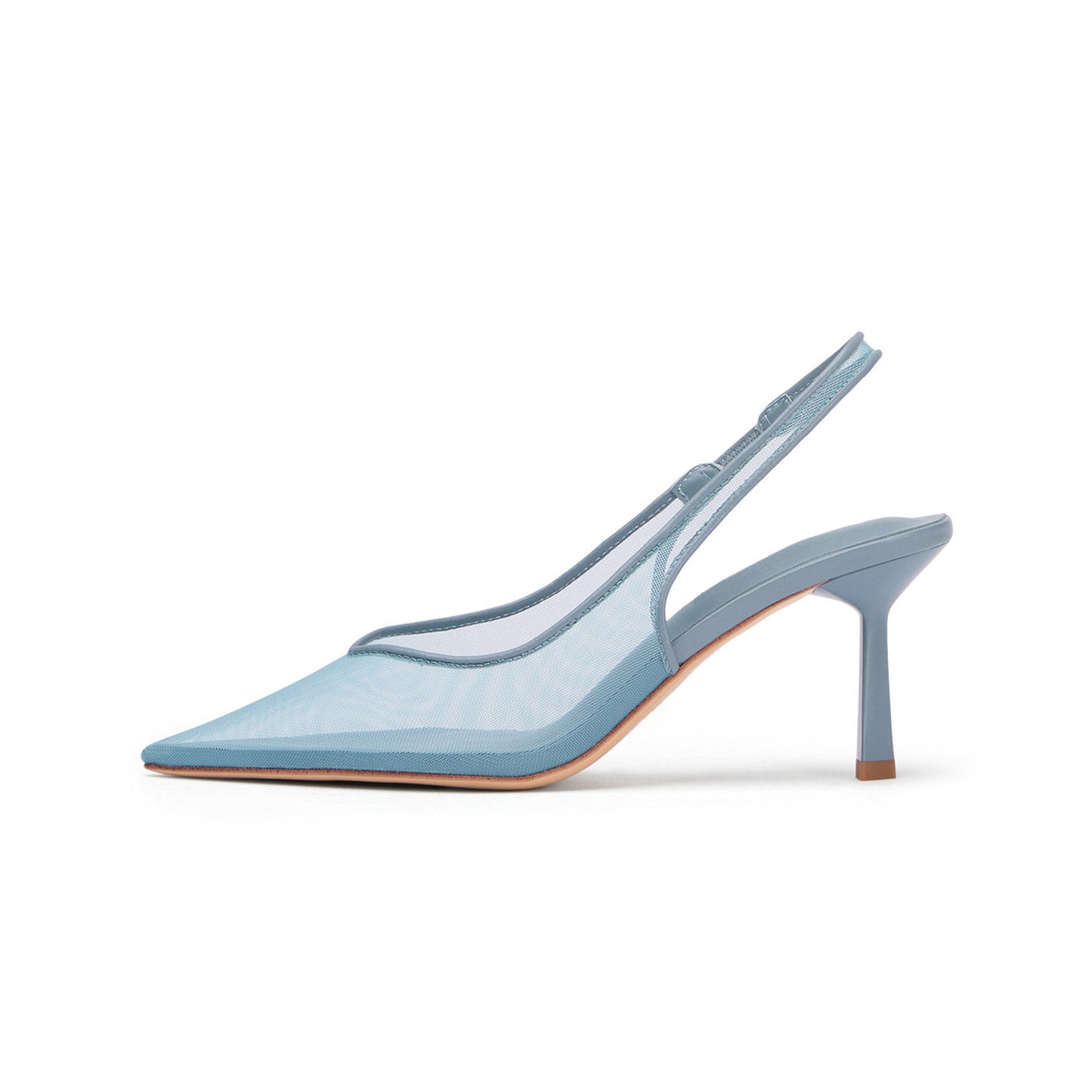 Blue Mesh Pointed-Toe Classic Slingback Kitten Heels