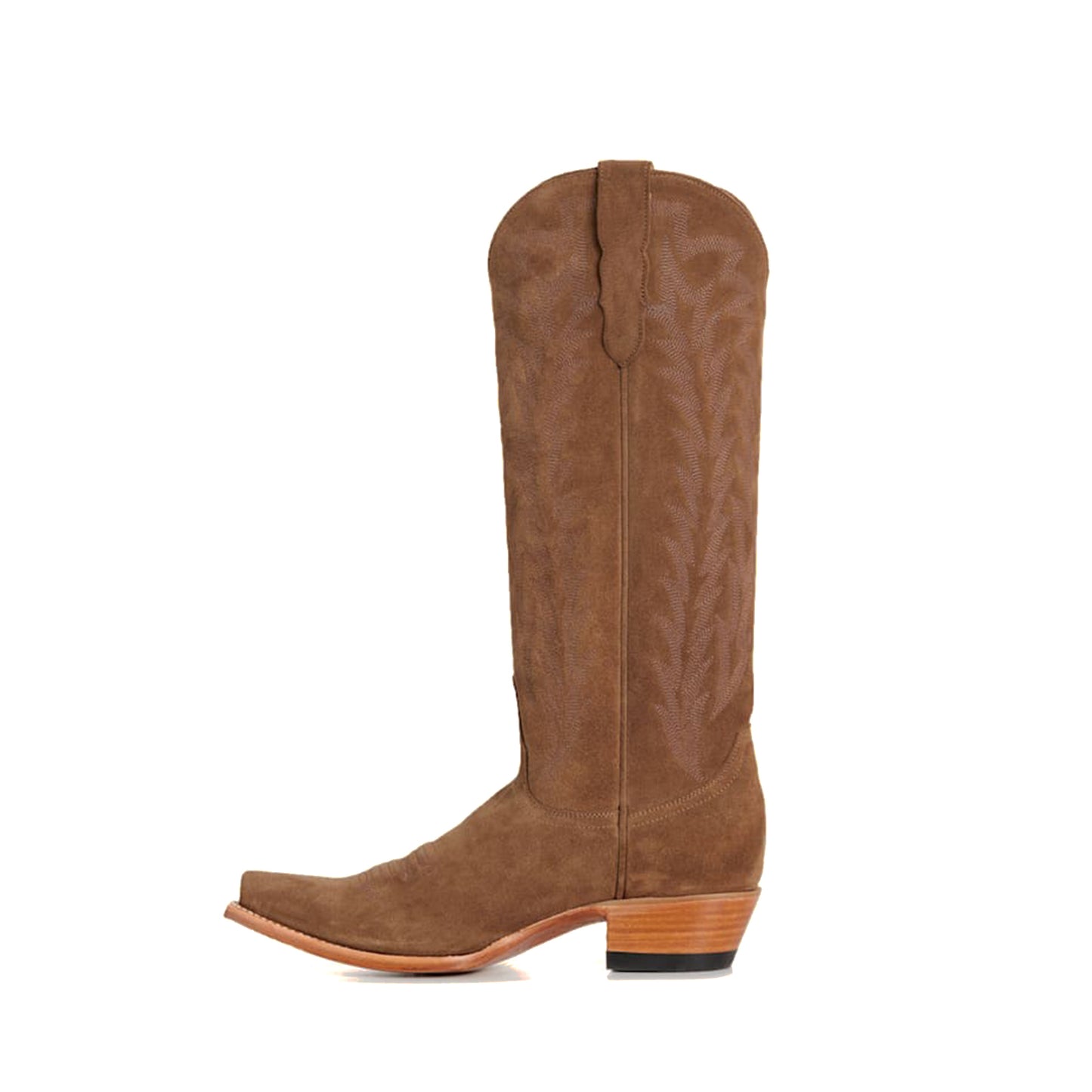 Brown Faux Suede Snip-Toe Embroidery Sleek Mid Calf Classic Cowgirl Boots