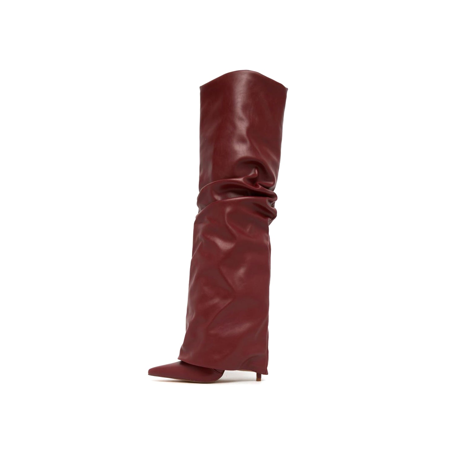 Burgundy Pointed-Toe Ruched Over-The-Knee Stiletto Boots