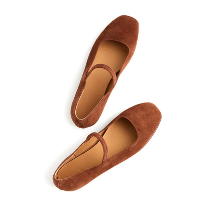 Forest Green Faux Suede Square-Toe Bridge Strap Slip-On Flats