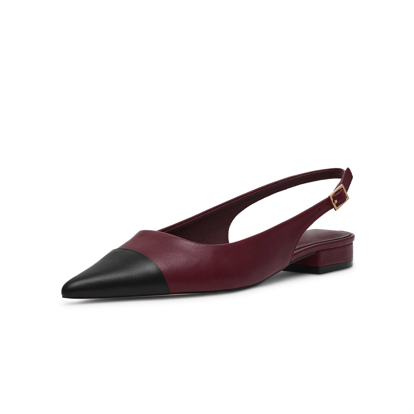 Contrast Black And Burgundy Pointed-Toe Slingback Flats