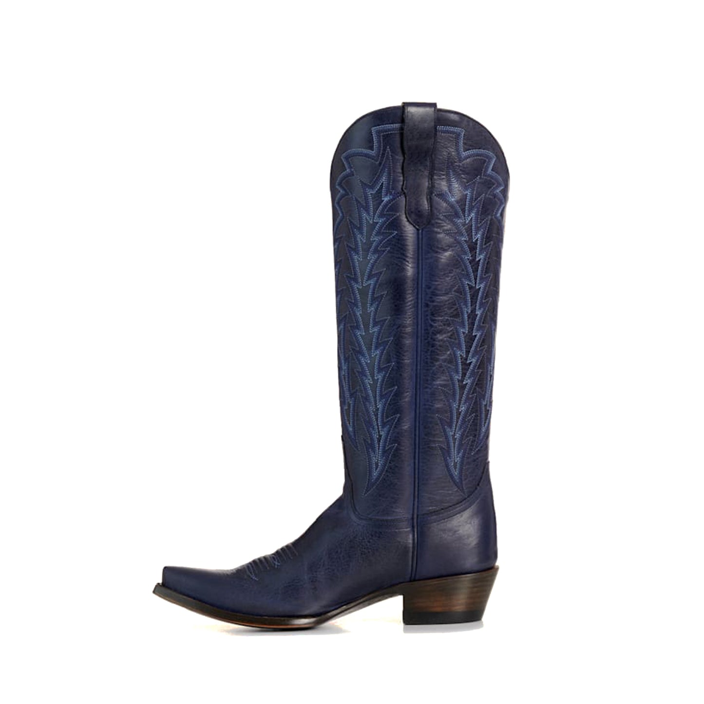 Dark Blue Snip-Toe Embroidery Sleek Mid Calf Classic Cowgirl Boots
