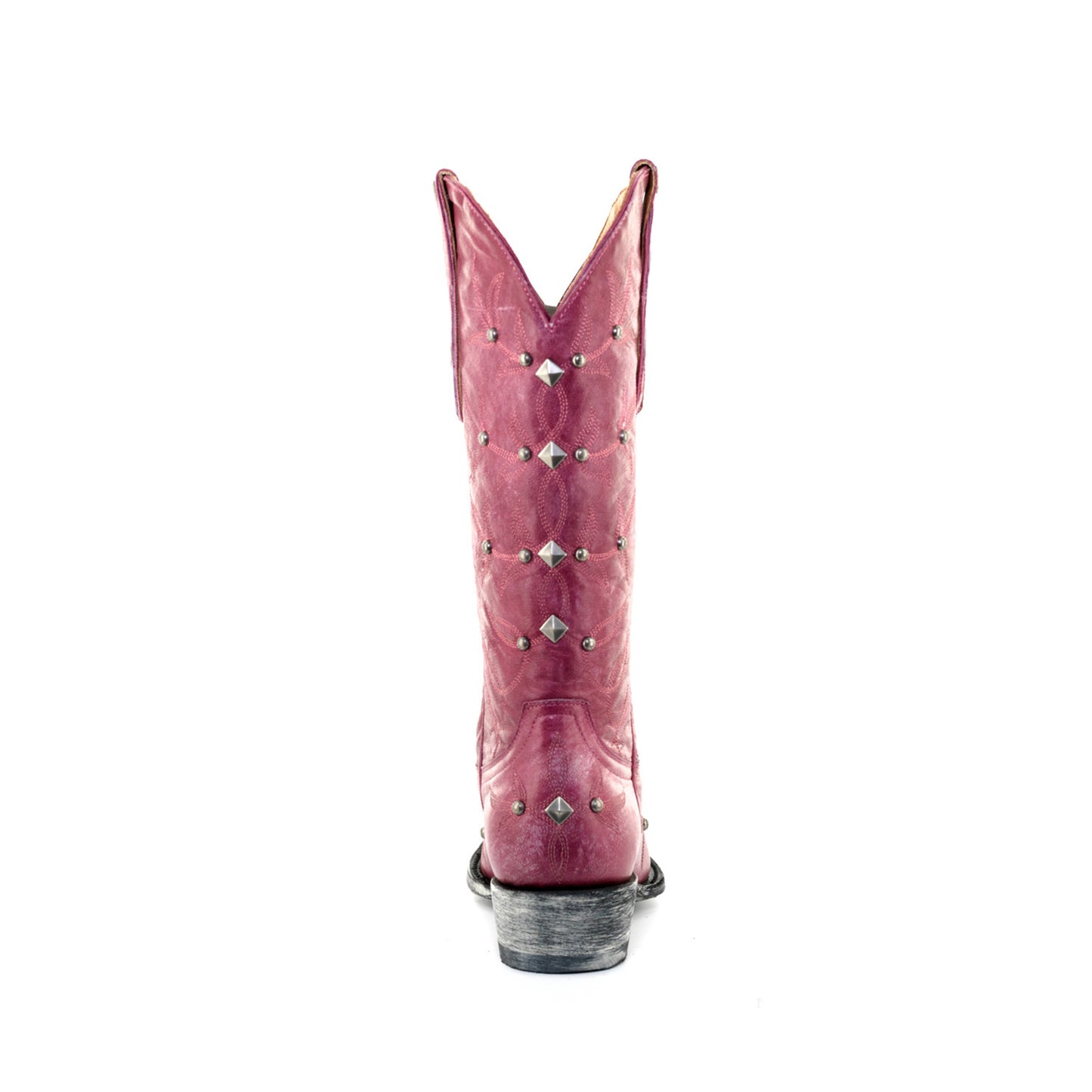 Pink Snip-Toe Studs And Embroidery Mid Calf Chic Cowgirl Boots