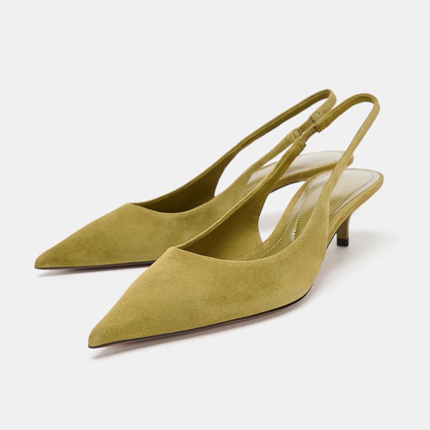 Green Faux Suede Pointed-Toe Chic Back Strap Kitten Heels