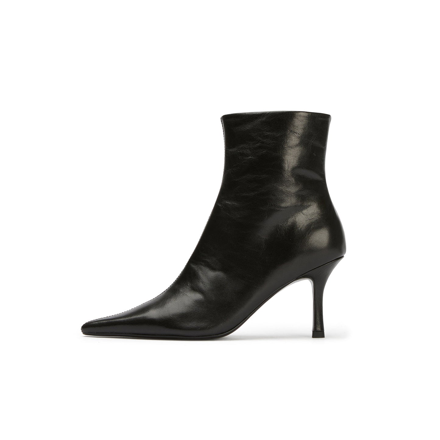 Vintage Black Pointed-Toe Full-Zip Sleek Ankle Stiletto Boots