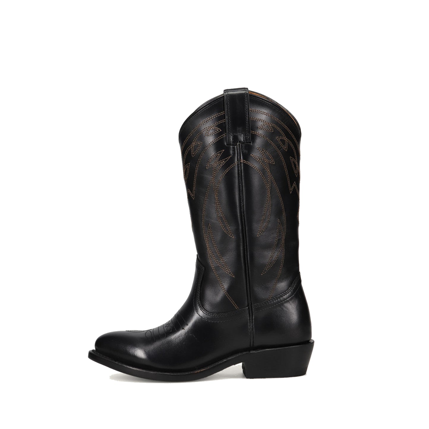 Black Almond-Toe Chic Embroidery Western Mid Calf Cowgirl Boots