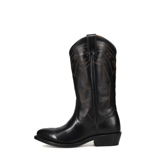 Black Almond-Toe Chic Embroidery Western Mid Calf Cowgirl Boots