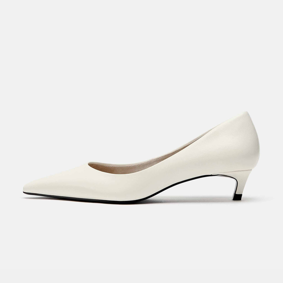White Vegan Leather Pointed-Toe Slip-On Chic Kitten Heels