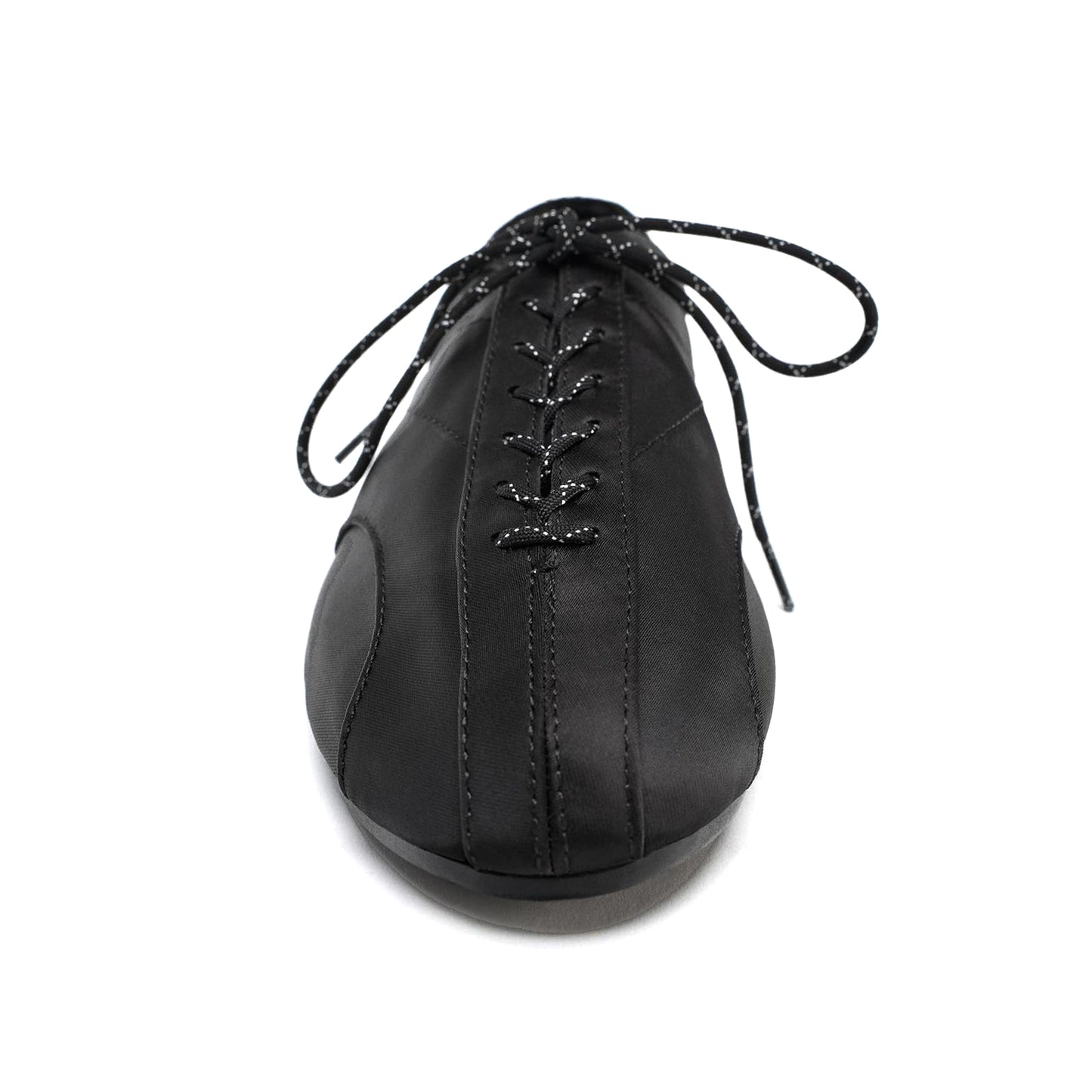 Black Satin Round-Toe Lace-Up Chic Ballet Flats