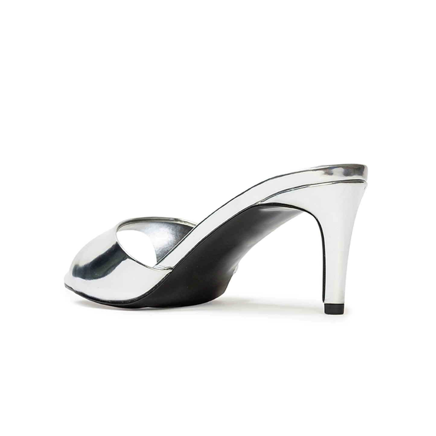 Metallic Sliver Round-Toe Simple Sleek Backless High Heels