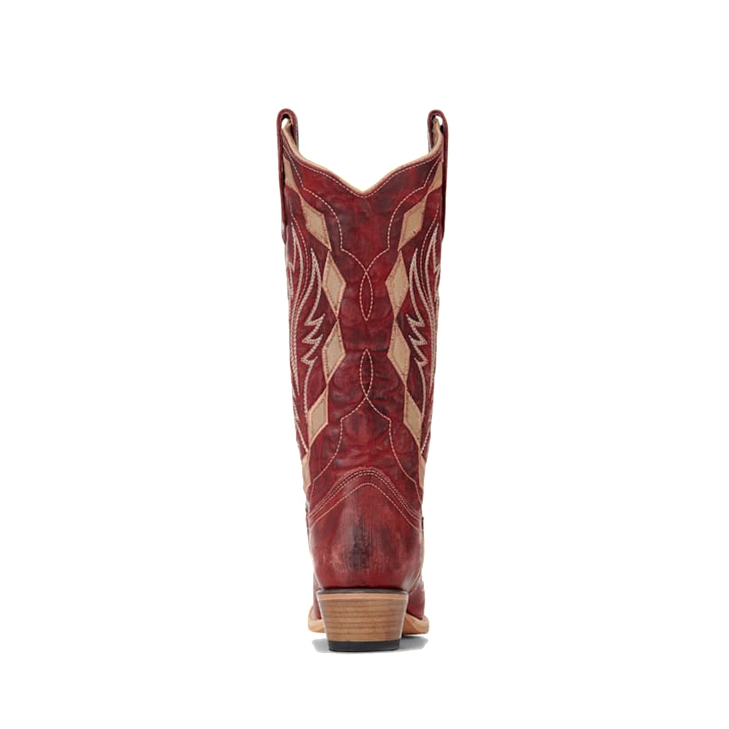 Dark Red Snip-Toe Embroidery And Inlay Mid Calf Cowgirl Boots