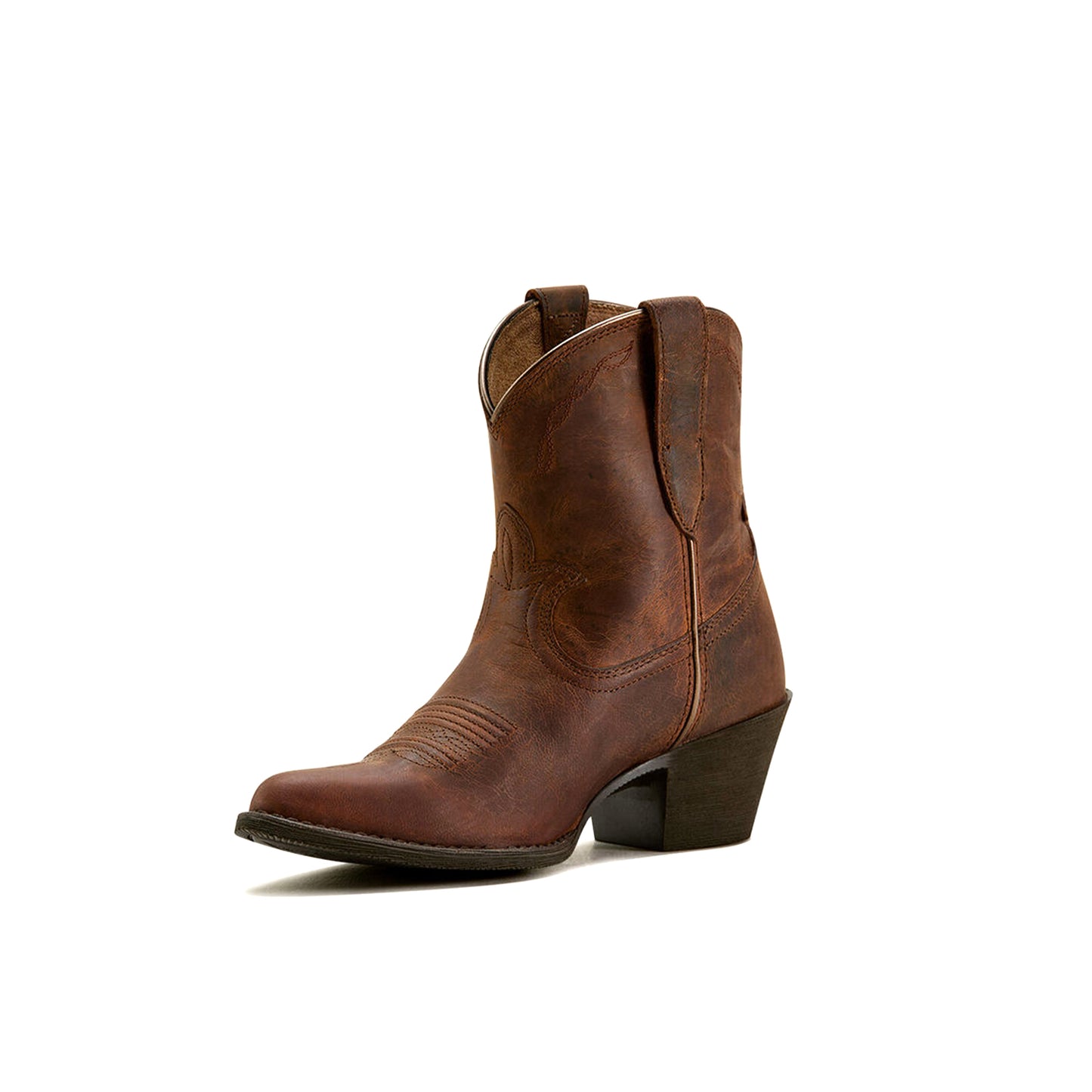 Brown Almond-Toe Stitch Ankle Cowgirl Boots