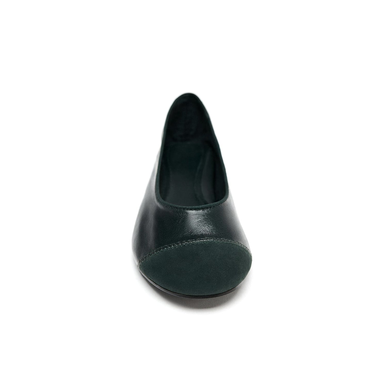 Black Faux Suede And Vegan Leather Round-Toe Ballet Flats