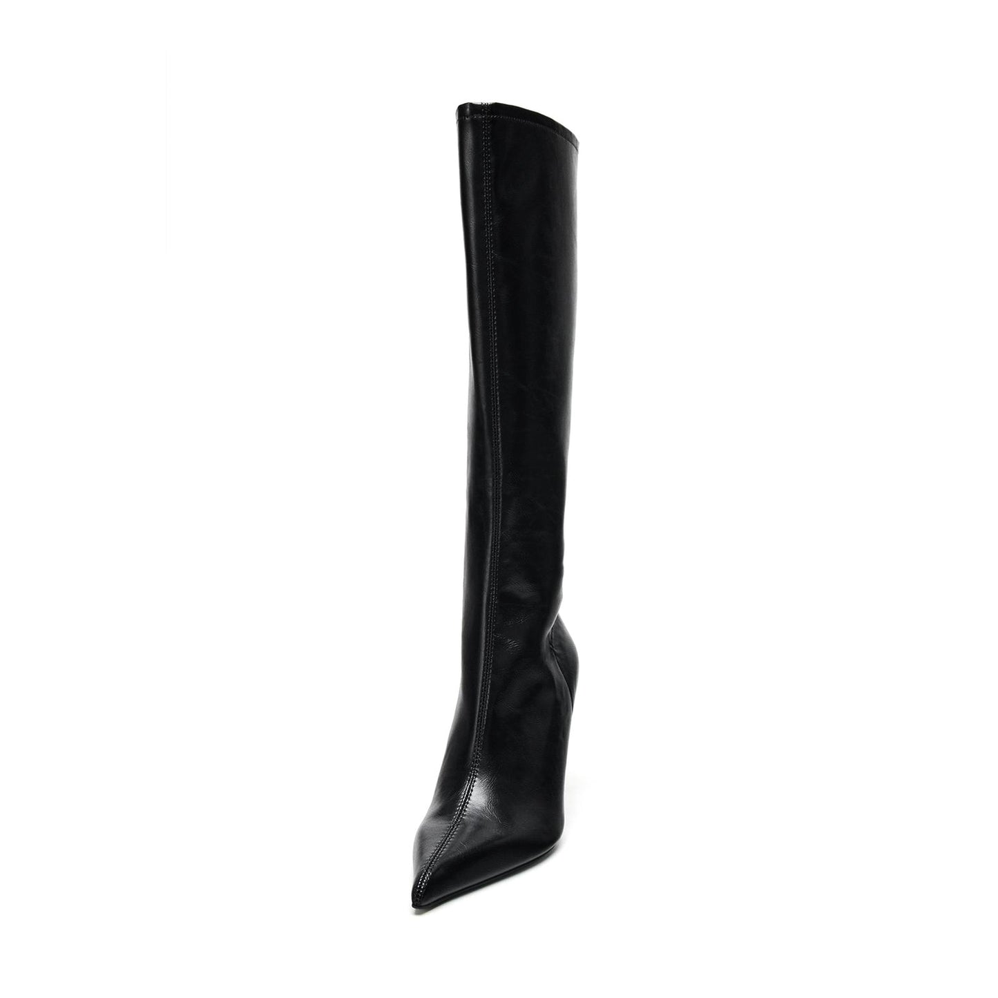 Black Pointed-Toe Side Full-Zip Chic Knee High Stiletto Boots