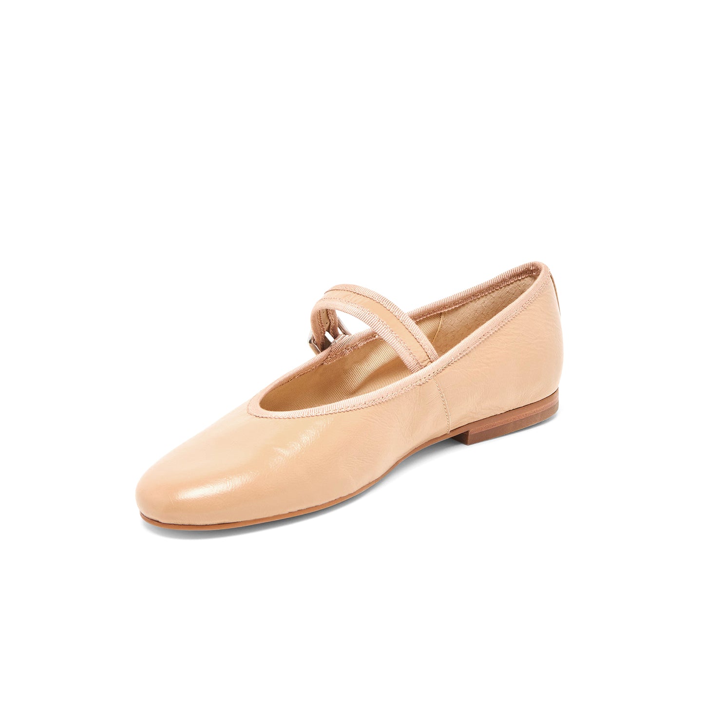 Light Tan Vegan Leather Round-Toe Bridge Strap Ballet Flats
