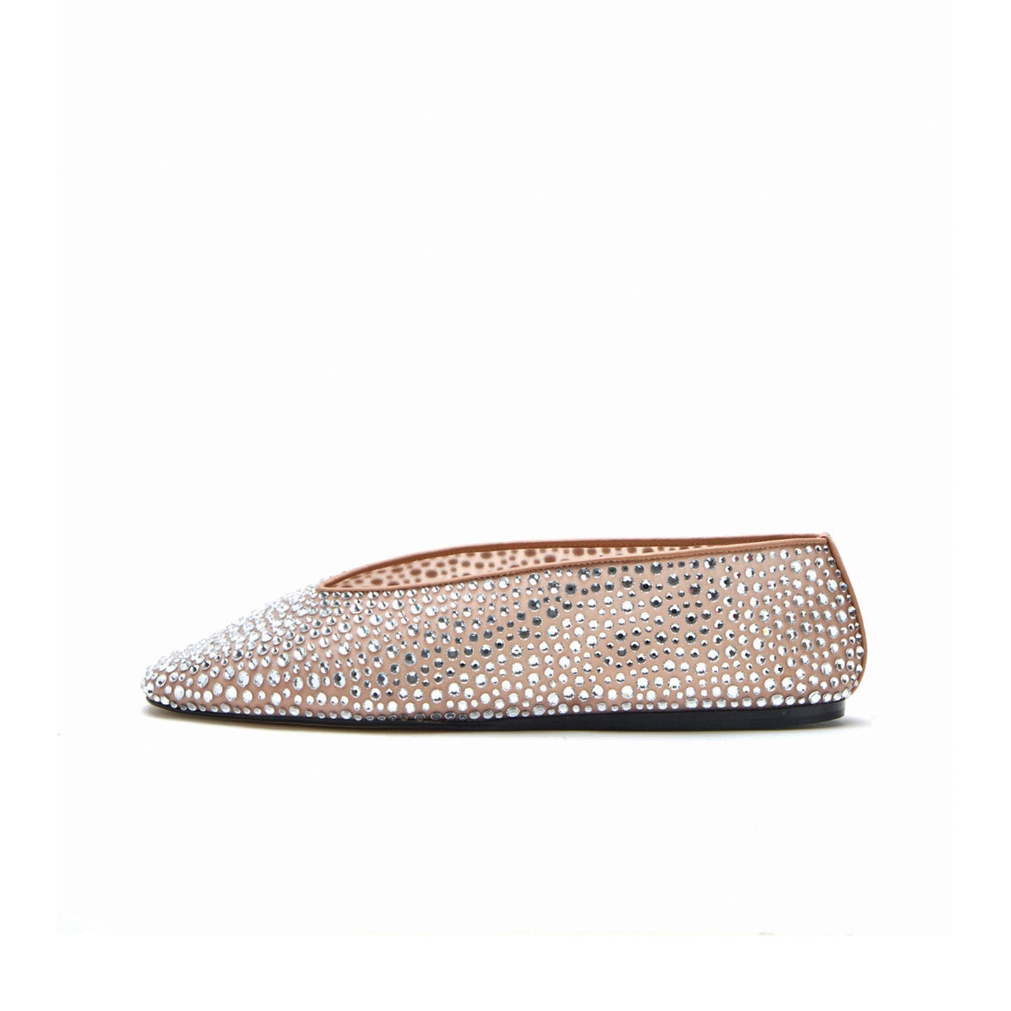 Fawn Mesh Round-Toe Full Crystals Chic Ballet Flats