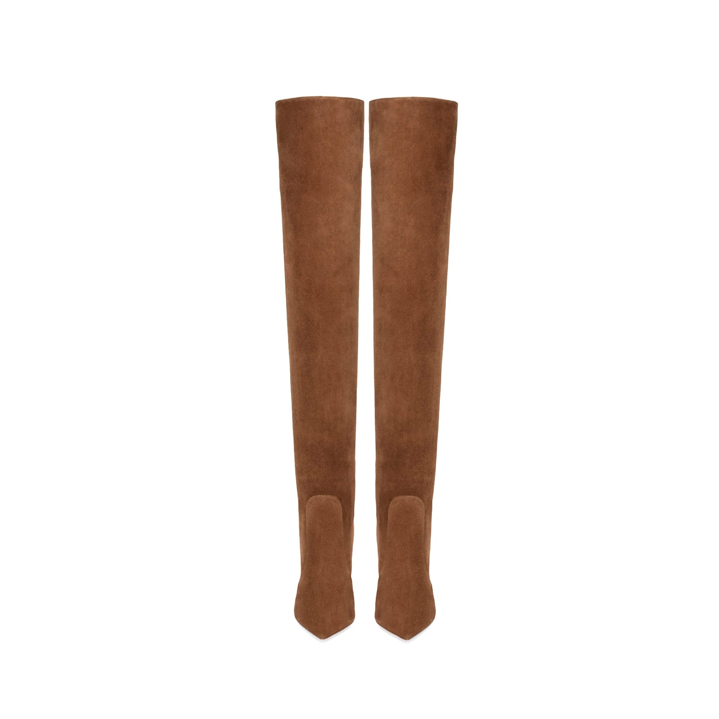 Brown Faux Suede Pointed-Toe Wide Calf Over-The-Knee Stiletto Boots
